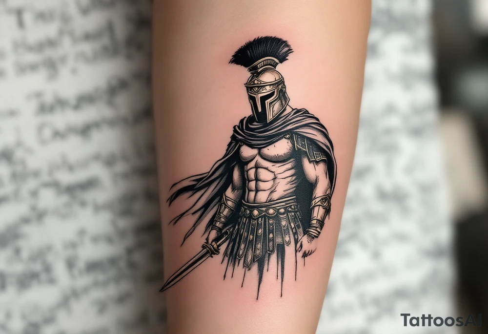 gladiator roman soldier provocator standing colosseum interior combat sword helmet cape sand wind legion trace tattoo idea