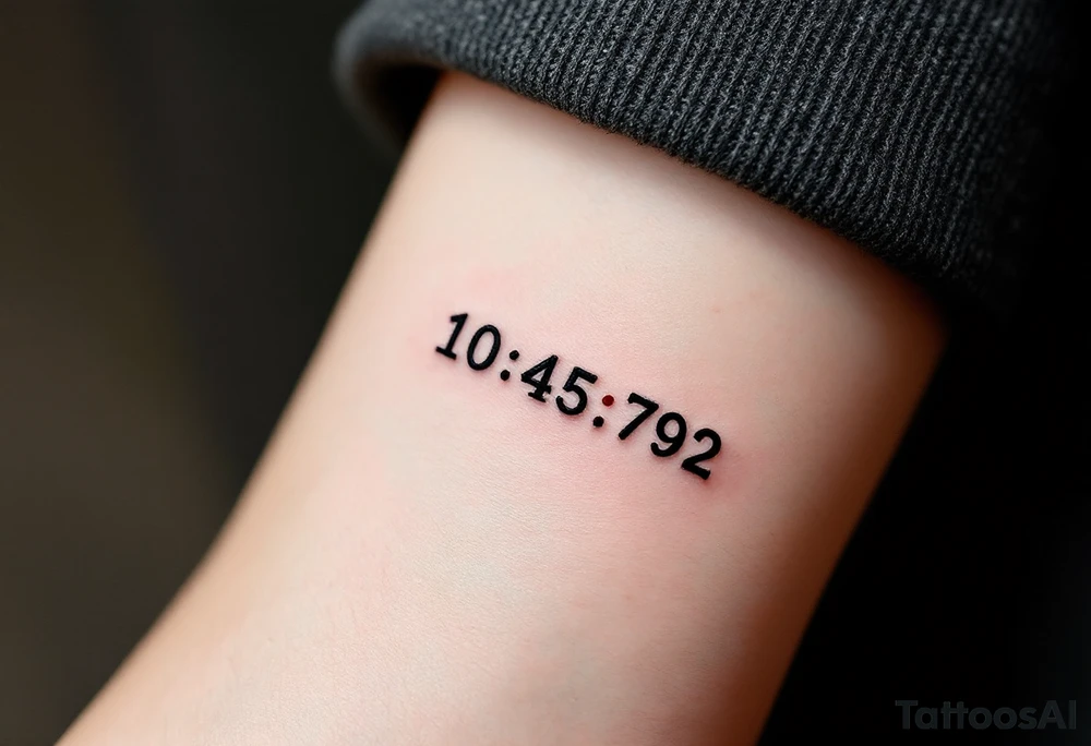Tattoo of geographic coordinates in classic typewriter font, accented with a tiny red dot marking a special place (e.g., where you met).
Placement: Collarbone or ribcage. tattoo idea