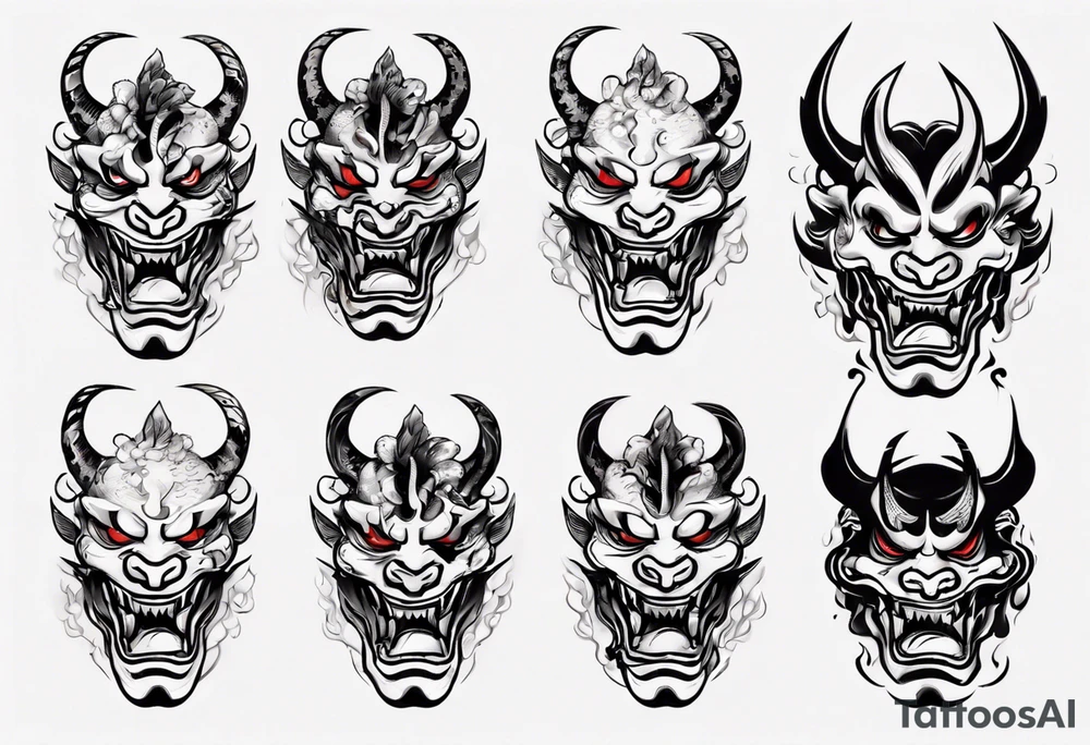 biting the snake  oni mask tattoo idea