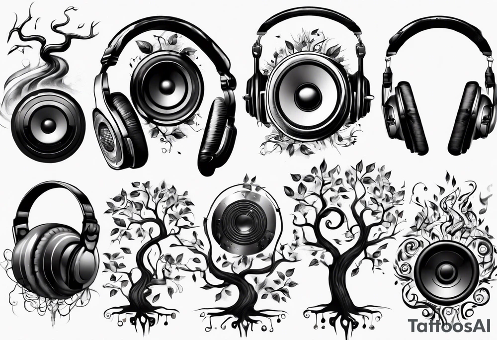 music speaker note tree headphones tattoo idea