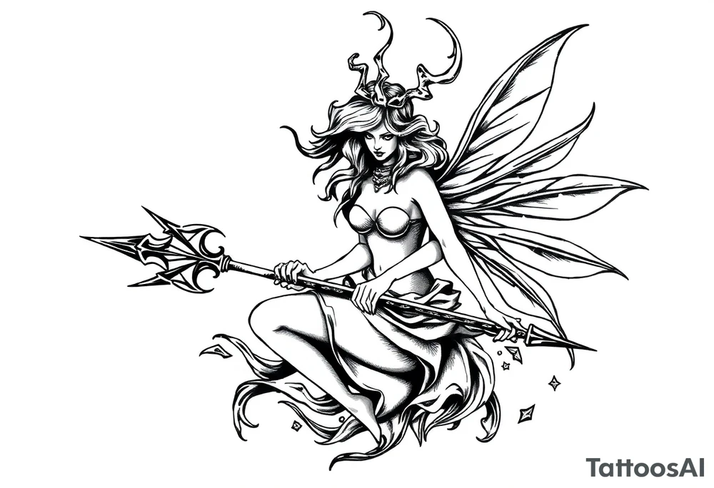 Dark fairy with weapon tattoo idea