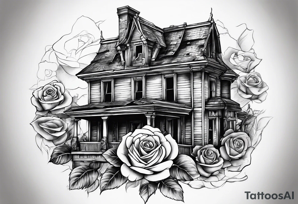 abandoned old house, broken sword, roses tattoo idea