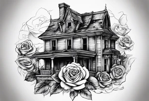 abandoned old house, broken sword, roses tattoo idea