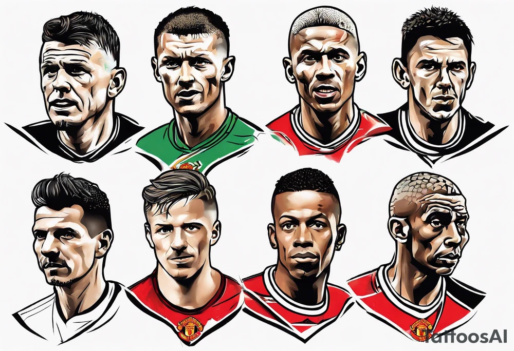 Manchester United legends at a table tattoo idea
