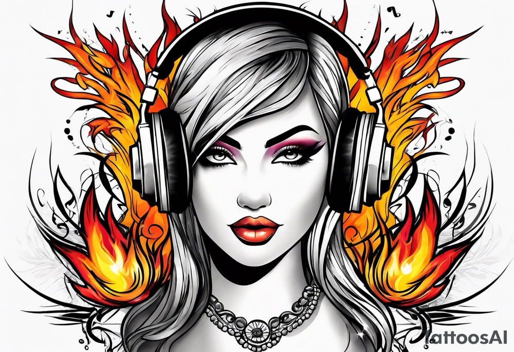 Music on fire tattoo idea