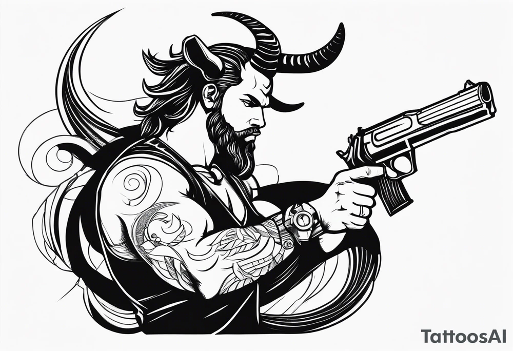 capricorn man with gun tattoo idea