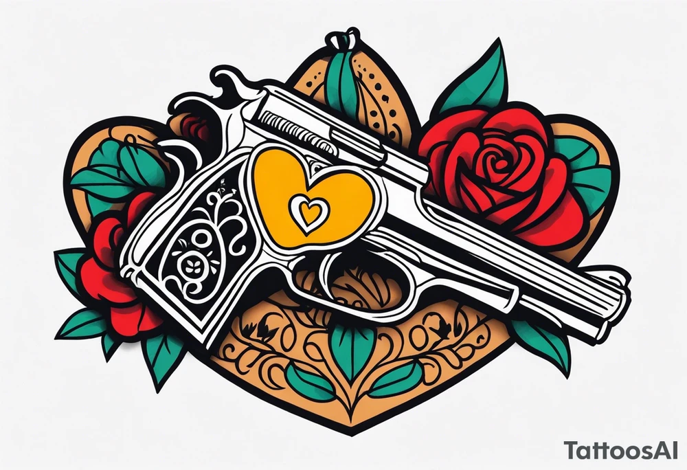 Mexican style tattoo, La pistola y corazón tattoo idea