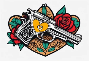 Mexican style tattoo, La pistola y corazón tattoo idea