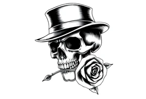 a skull with top-hat and a rose in his mouth. tattoo idea