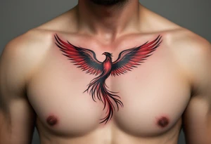 Inked in crimson and charcoal, this tattoo pairs the Latin phrase with a rising phoenix, evoking triumph through pain. tattoo idea