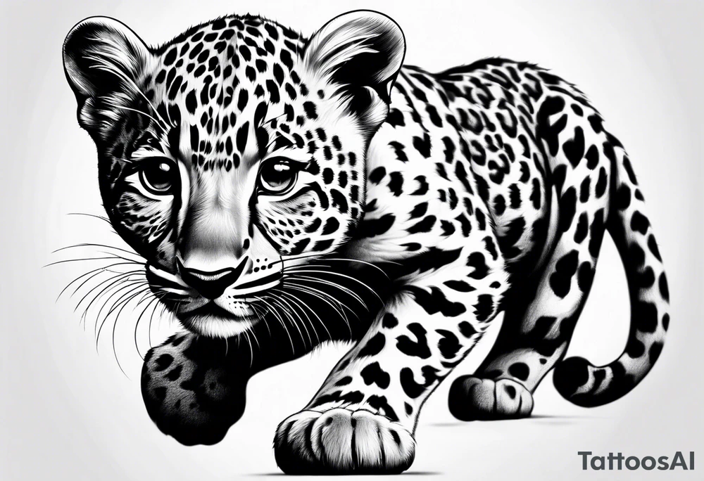 baby leopard walking with 63 tattoo idea