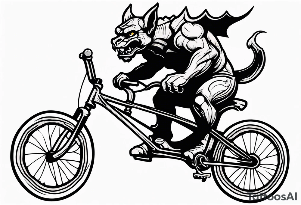 gargoyle riding a full suspension mountain bike with a shadow tattoo idea