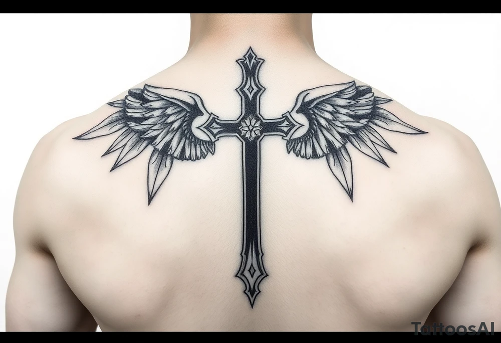D3von with a cross behind it tattoo idea