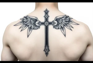 D3von with a cross behind it tattoo idea
