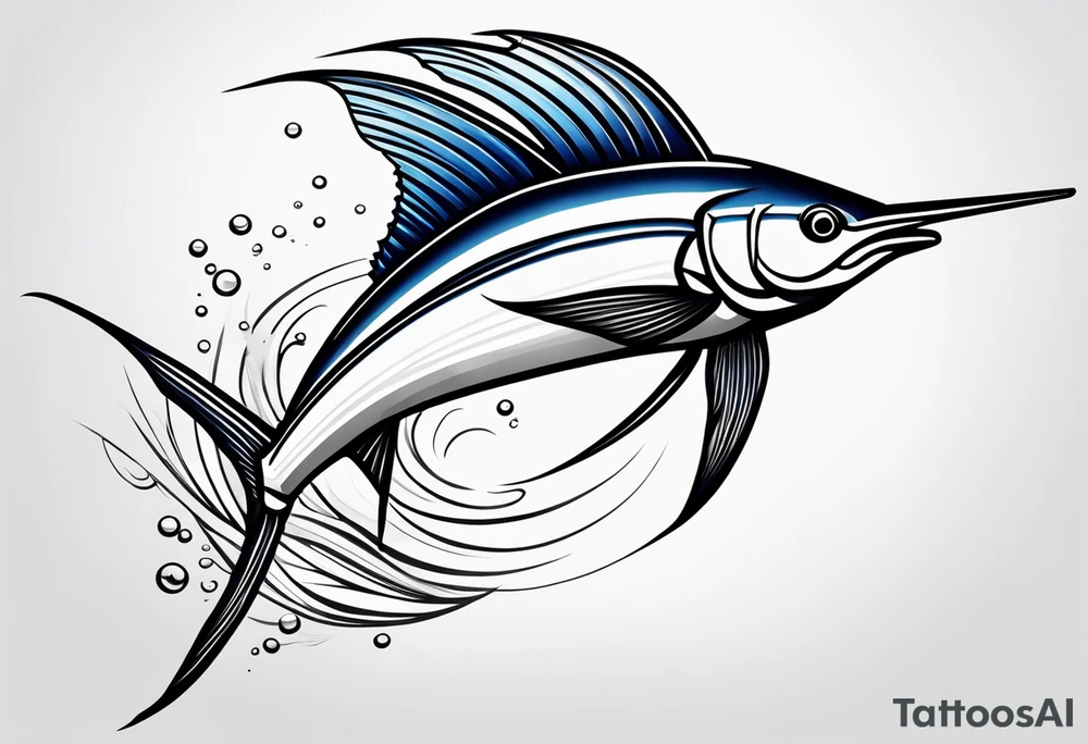 Sailfish, jumping out of the water geometric realistic traditional tattoo idea