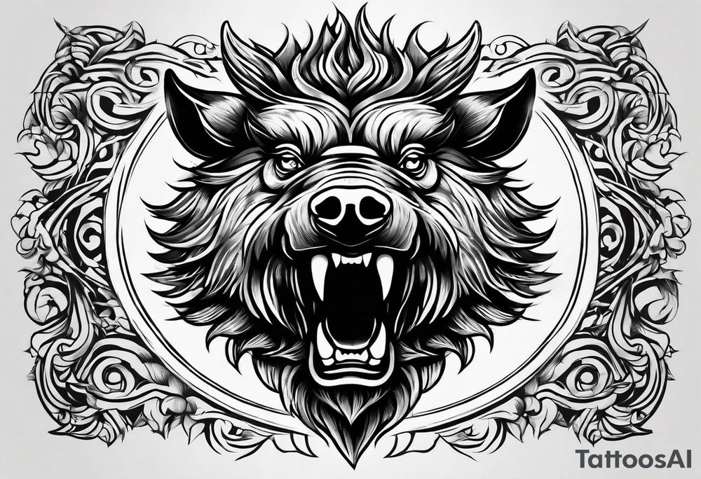 angry boar front tattoo idea