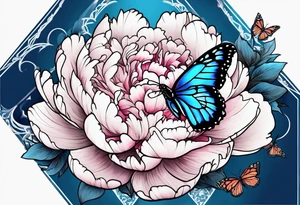 Peony with blue monarch butterflies tattoo idea