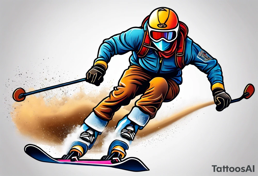 powder skier small cartoon tattoo idea