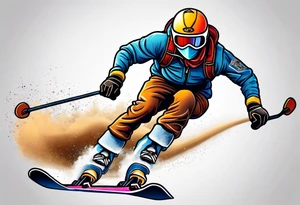 powder skier small cartoon tattoo idea