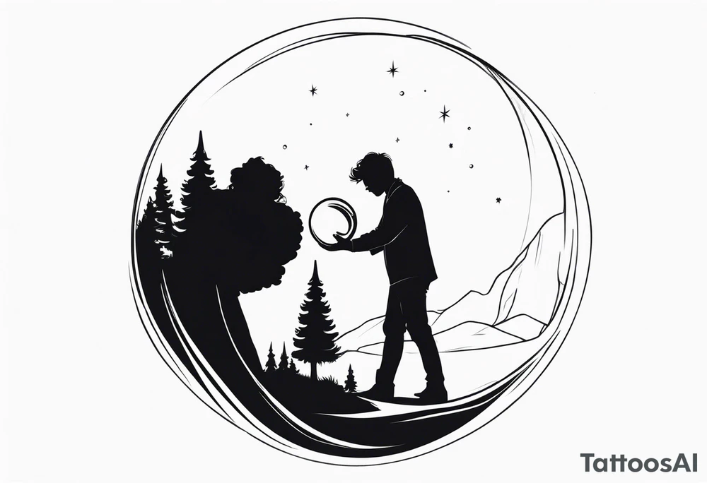 silhouette of a couple hugging in a crystal ball tattoo idea