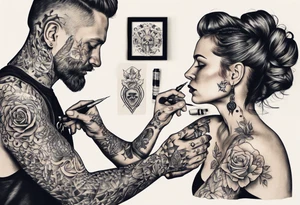 man getting tattooed by a woman tattoo idea