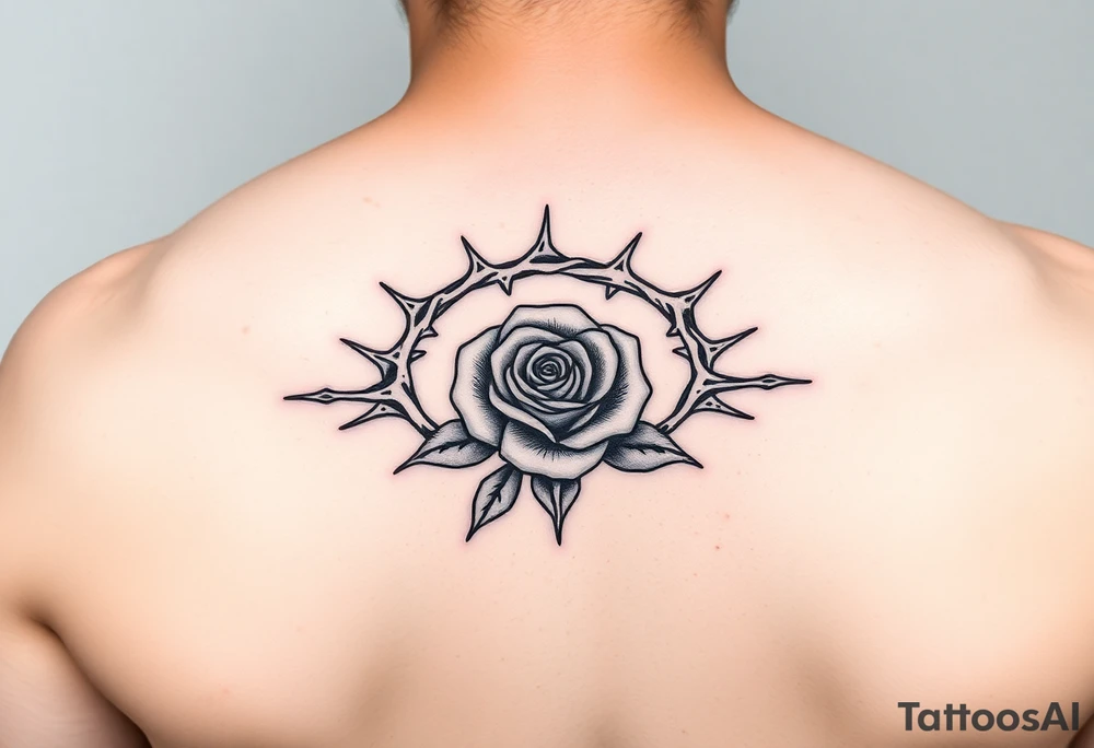 Crown of thorns with a rose in the middle tattoo idea