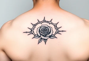Crown of thorns with a rose in the middle tattoo idea