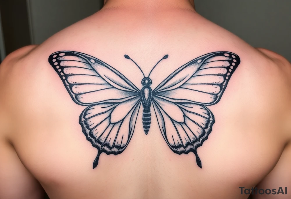 ethereal butterfly with flowing silk ribbons in moonlight tattoo idea