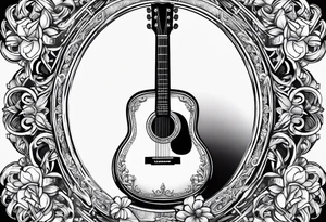 detailed christian cross with acoustic guitar tattoo idea