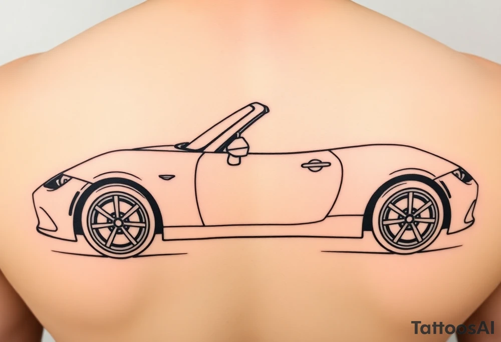 minimalist side view outline of a 2017 mazda mx-5 RF top up without wheels with a big spoiler tattoo idea