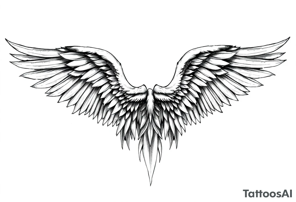Realistic long angelwings on a back tattoo idea