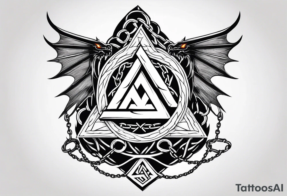 Valhalla sword shield axe barbed wire chains valknut fire dragon tattoo idea Valhalla sword shield axe barbed wire chains valknut fire dragon tattoo idea