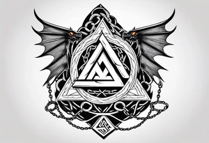 Valhalla sword shield axe barbed wire chains valknut fire dragon tattoo idea