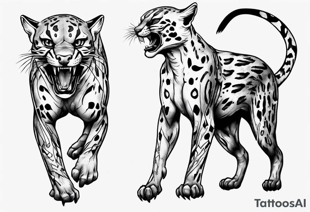 cybernetic ocelot full body roar tattoo idea