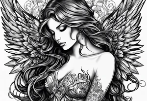 Girlfriend fallen angel burning suffering tattoo idea