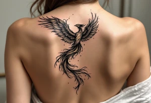 magnificent phoenix rising from golden flames with trailing embers tattoo idea