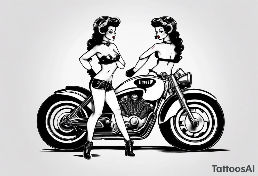 Pinup doll next to motorbike tattoo idea