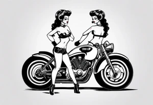 Pinup doll next to motorbike tattoo idea