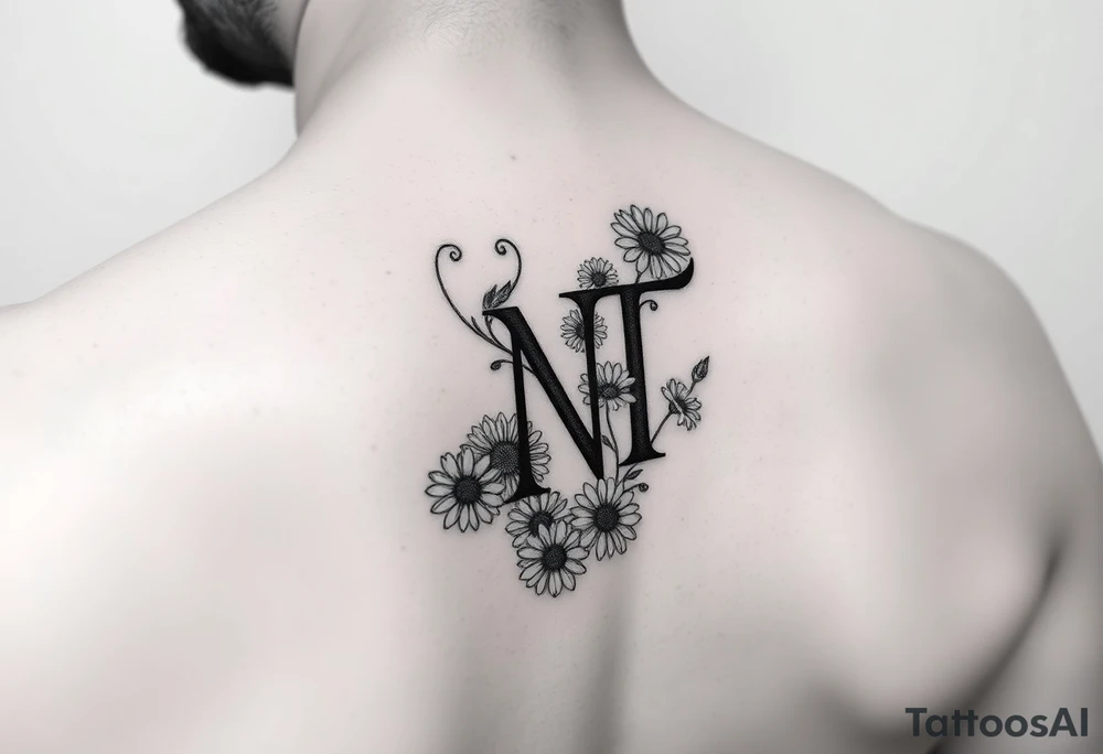 Fine line design with A,N,T hidden within 
with daisies tattoo idea