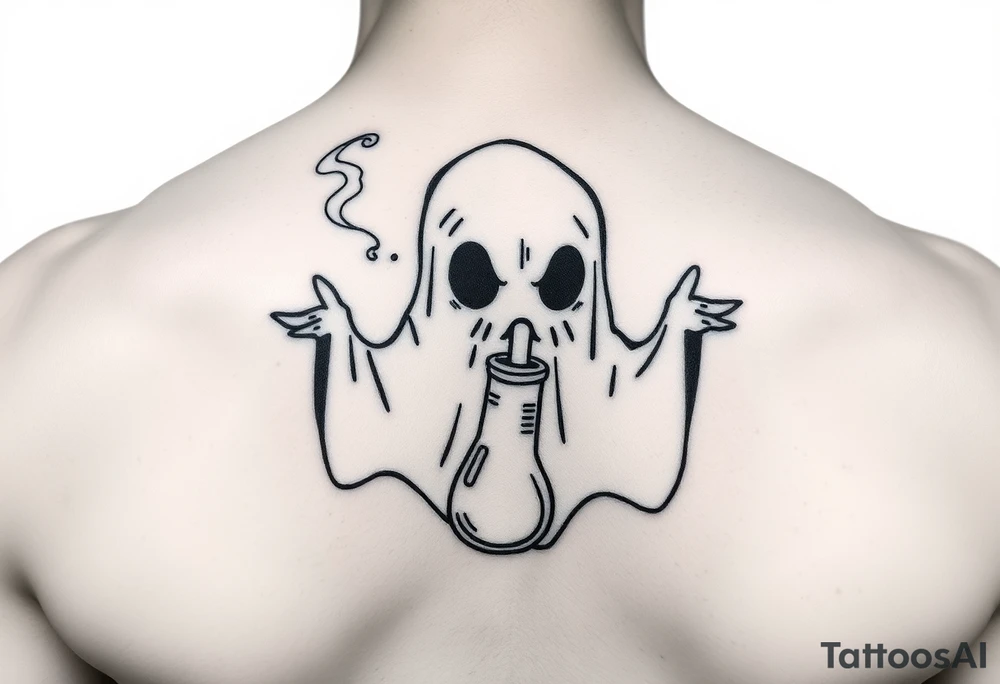 Cute ghost smoking a bong tattoo idea