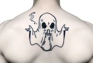 Cute ghost smoking a bong tattoo idea