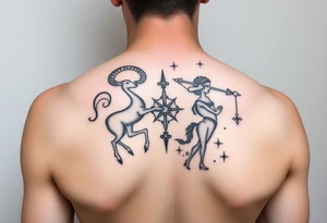 combine the symbols for capricorn and sagittarius with some celestial items interspersed small and combine them together and use the zodiac symbol tattoo idea