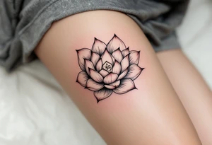 A delicate lotus flower  placed in a circle shape, with the petals soft and flowing outward. In the center, a subtle Buddha's face or a small Om symbol to represent inner peace and enlightenment. tattoo idea