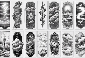 forearm sleeve lightning and clouds pattern tattoo idea