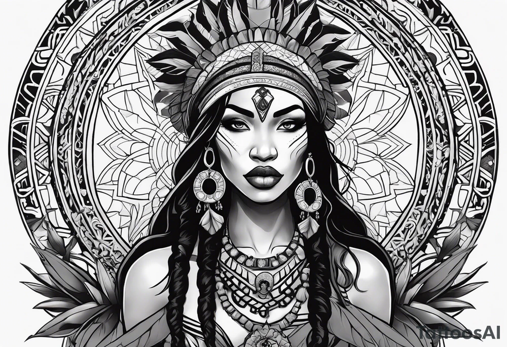 valkrye, kali, pirate, african goddess, , warrior, native american, lotus, zenza resonance, skulls, pachamama, left side face, chest, right wing, tattoo idea