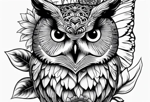 Sleeve with an owl, sunflower and butterfly tattoo idea