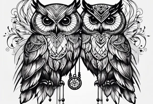 Owl and dreamcatcher back of calf idea tattoo idea