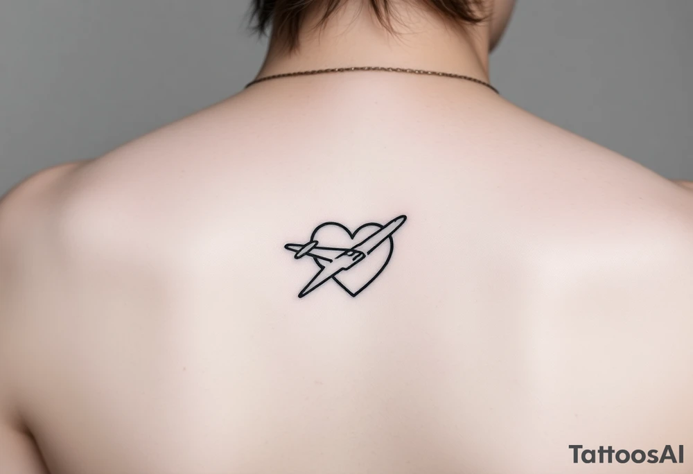 Minimalist tattoo for women who love travel and science, make feminine. For forearm. Should be small, aeroplane and heart tattoo idea