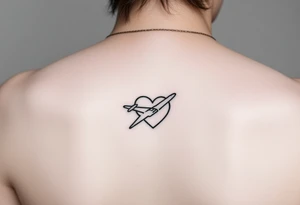 Minimalist tattoo for women who love travel and science, make feminine. For forearm. Should be small, aeroplane and heart tattoo idea