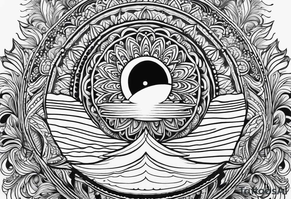 Mandala inspired Ripples in the water caused by a half moon that is dripping water Drops tattoo idea